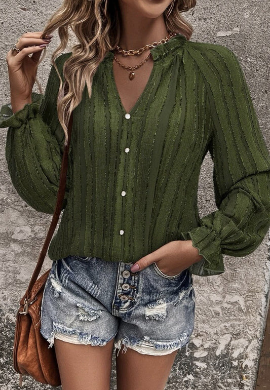 Ruffle Collar Textured Shirt