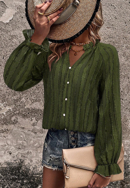 Ruffle Collar Textured Shirt