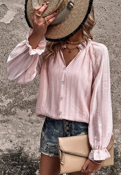 Ruffle Collar Textured Shirt