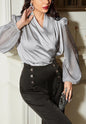 Sheer Bishop Sleeve Surplice Blouse