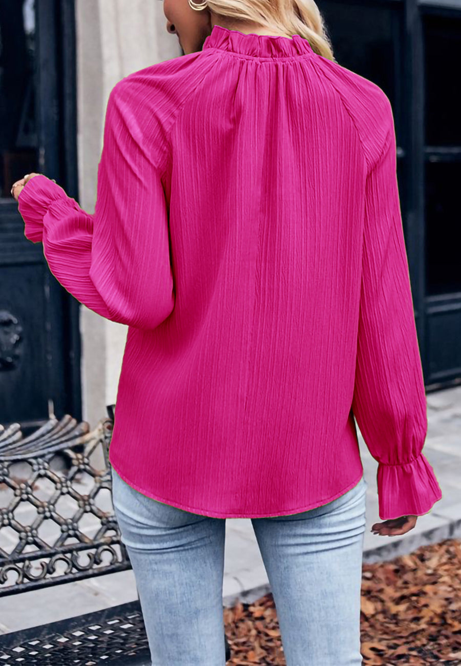 Ruffle Neck Striped Textured Top