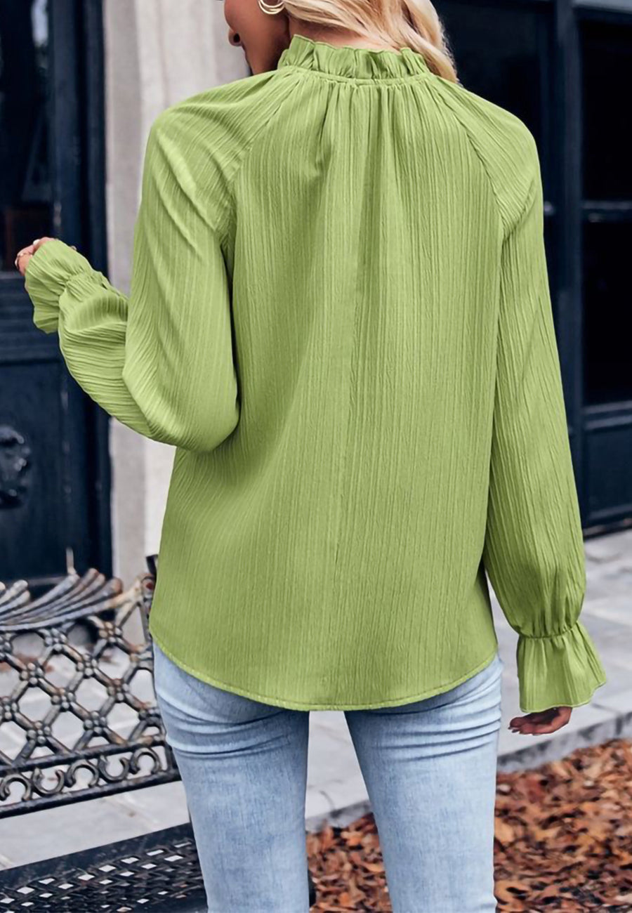 Ruffle Neck Striped Textured Top