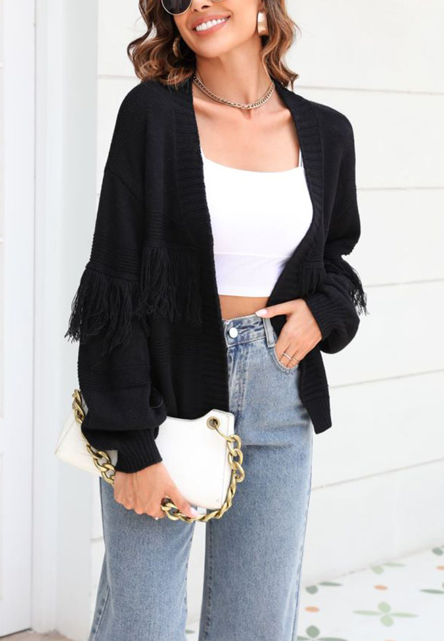 Solid Color Fringe Detail Cardigan