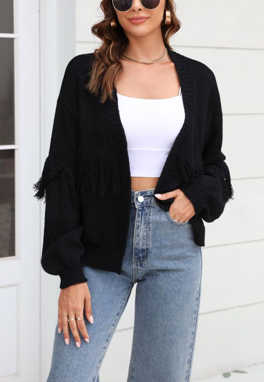 Solid Color Fringe Detail Cardigan