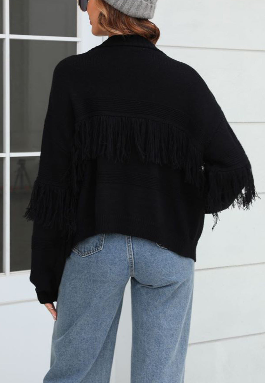 Solid Color Fringe Detail Cardigan