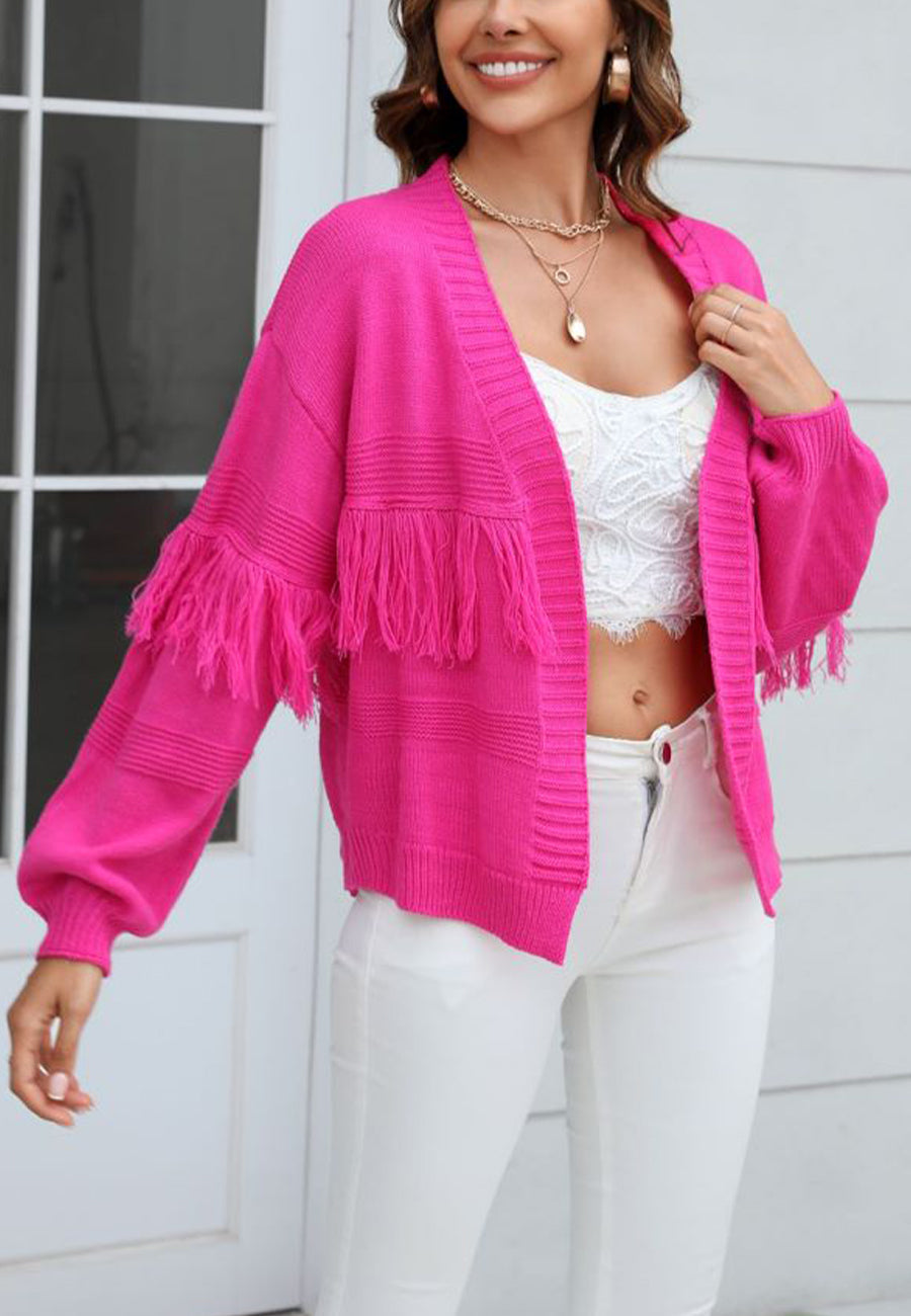 Solid Color Fringe Detail Cardigan