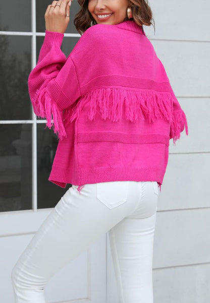 Solid Color Fringe Detail Cardigan