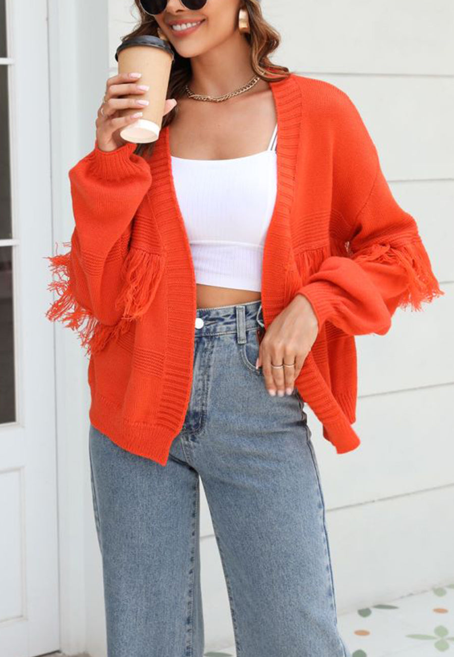 Solid Color Fringe Detail Cardigan