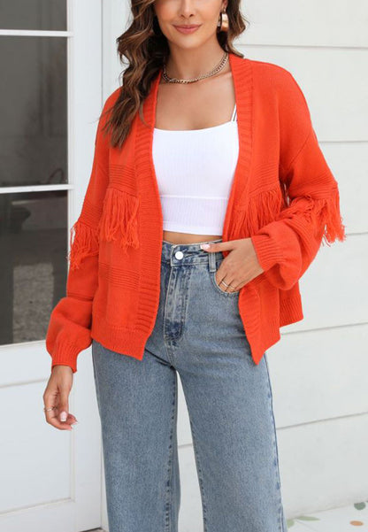 Solid Color Fringe Detail Cardigan