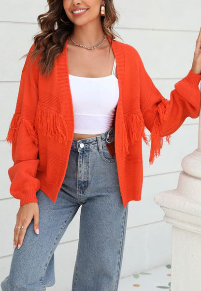 Solid Color Fringe Detail Cardigan