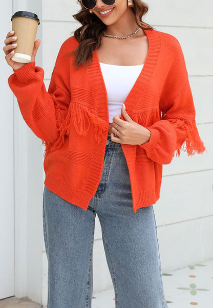 Solid Color Fringe Detail Cardigan