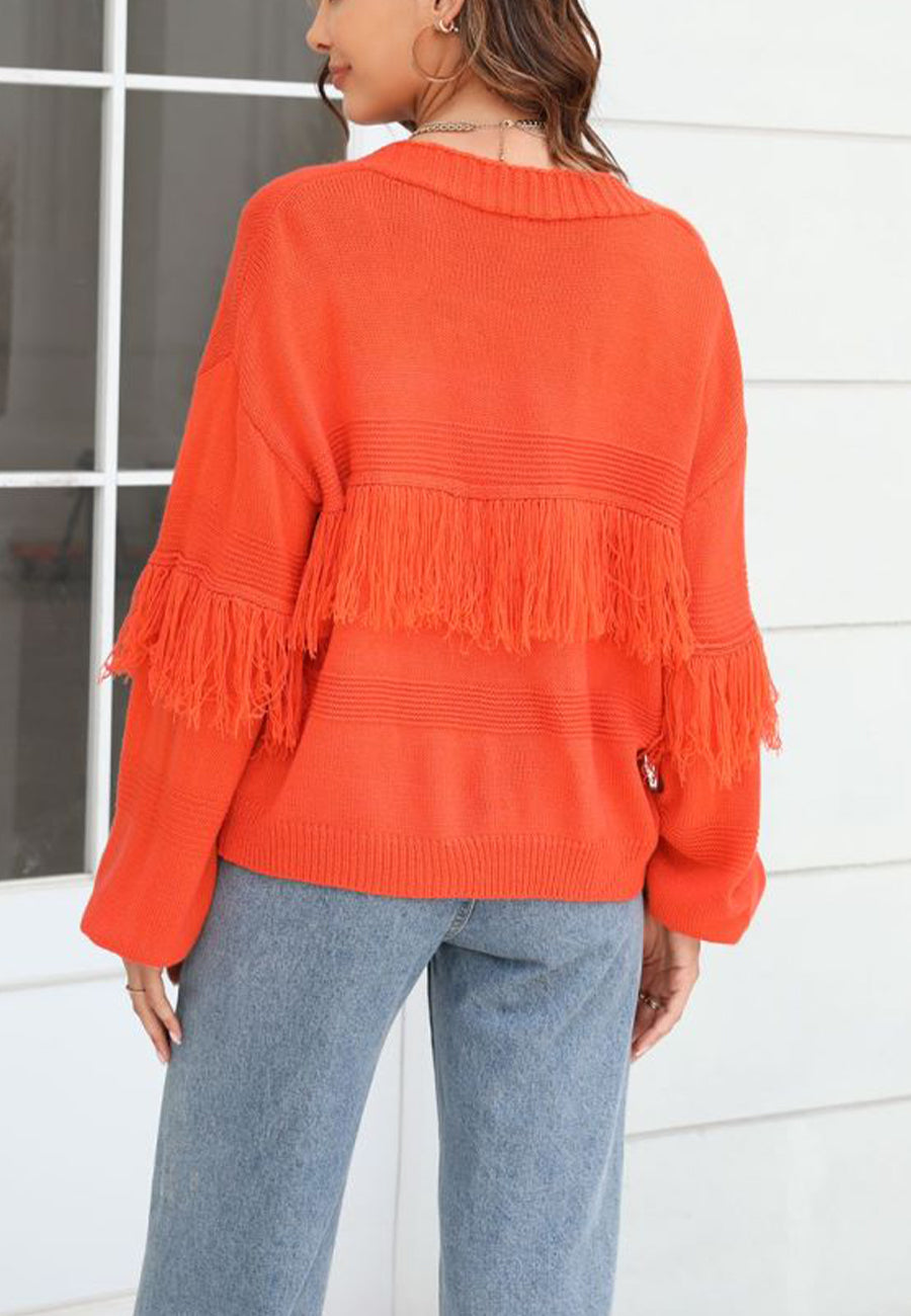 Solid Color Fringe Detail Cardigan