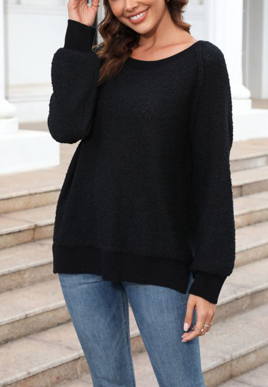 Round Neck Fuzzy Knit Sweater