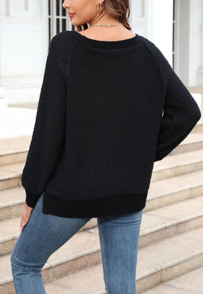 Round Neck Fuzzy Knit Sweater