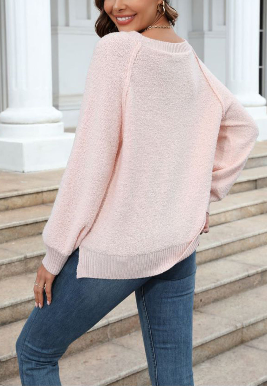 Round Neck Fuzzy Knit Sweater