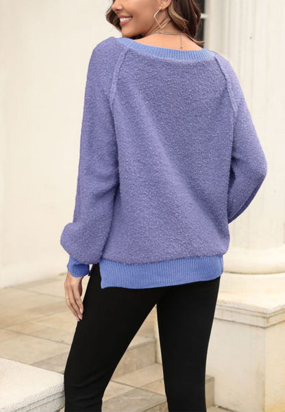 Round Neck Fuzzy Knit Sweater