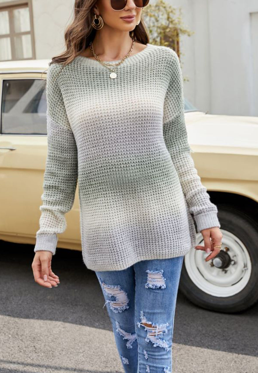 Ombre Pattern Waffle Knit Sweater