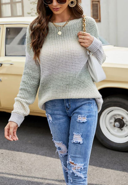 Ombre Pattern Waffle Knit Sweater