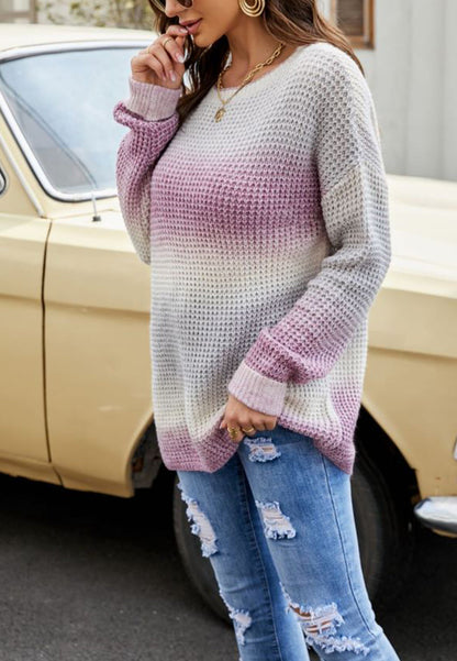 Ombre Pattern Waffle Knit Sweater