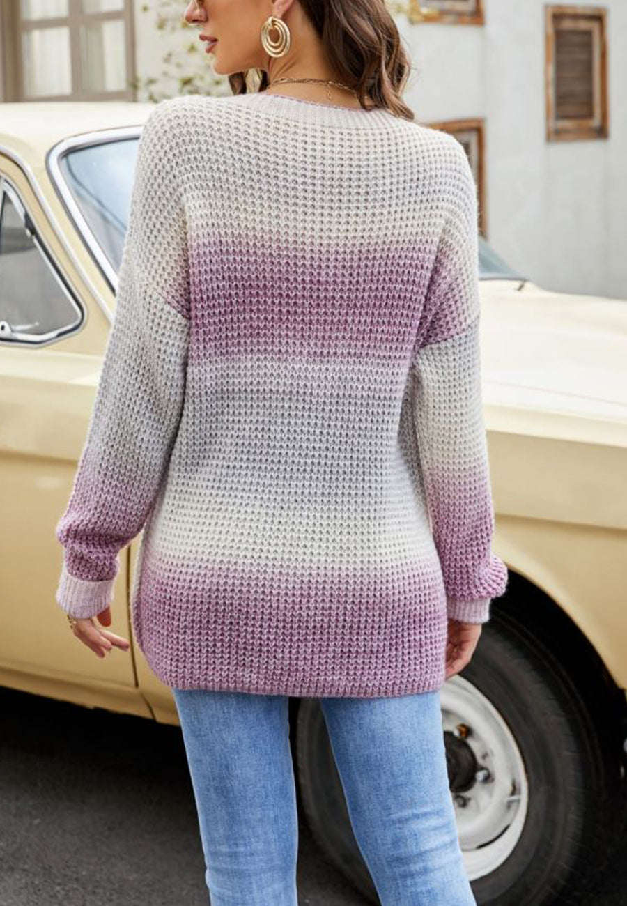 Ombre Pattern Waffle Knit Sweater