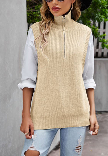 Zip-Up Turtleneck Knit Sweatervest