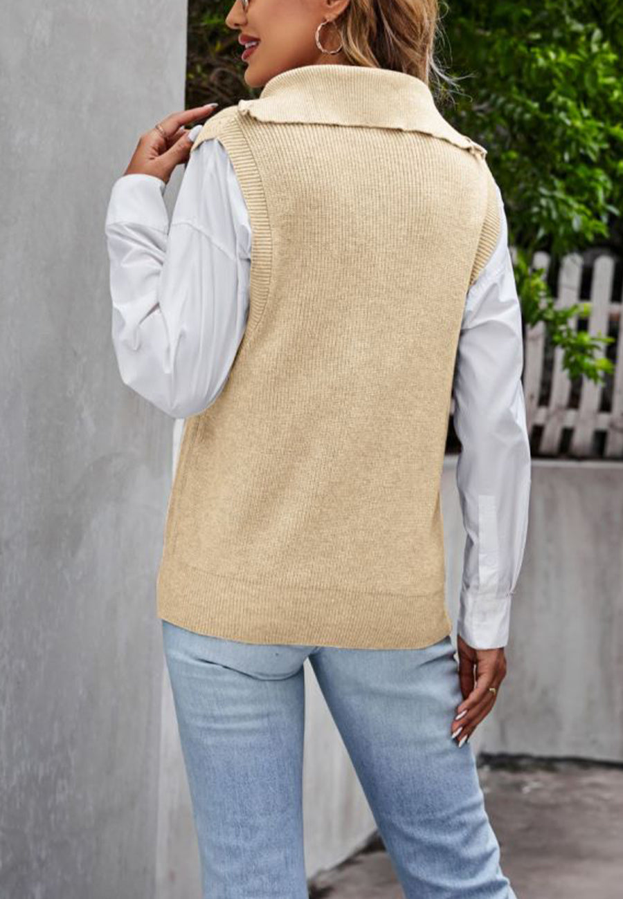 Zip-Up Turtleneck Knit Sweatervest