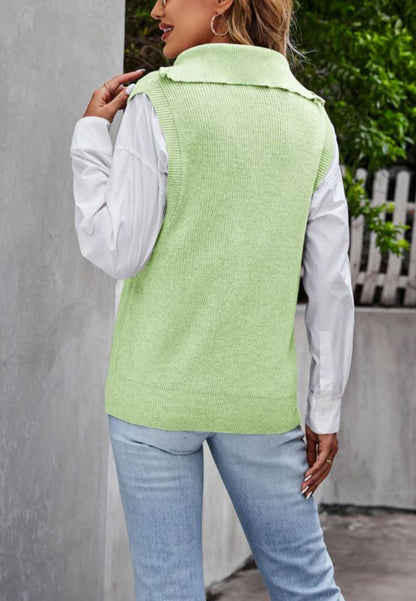 Zip-Up Turtleneck Knit Sweatervest