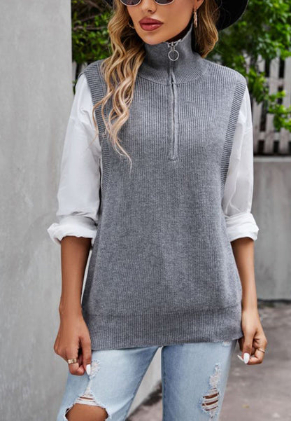 Zip-Up Turtleneck Knit Sweatervest