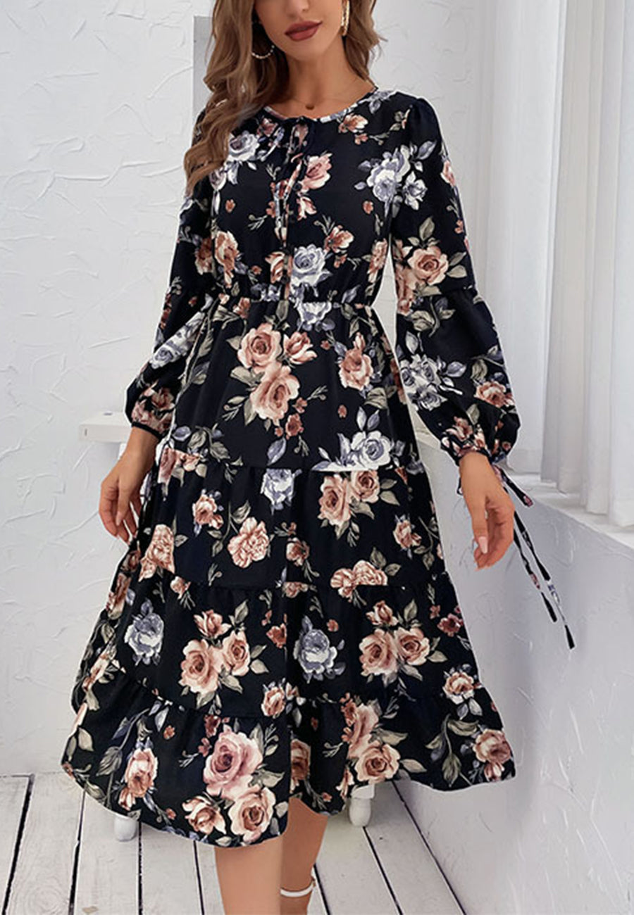 Tie Cuff Floral Print Dress