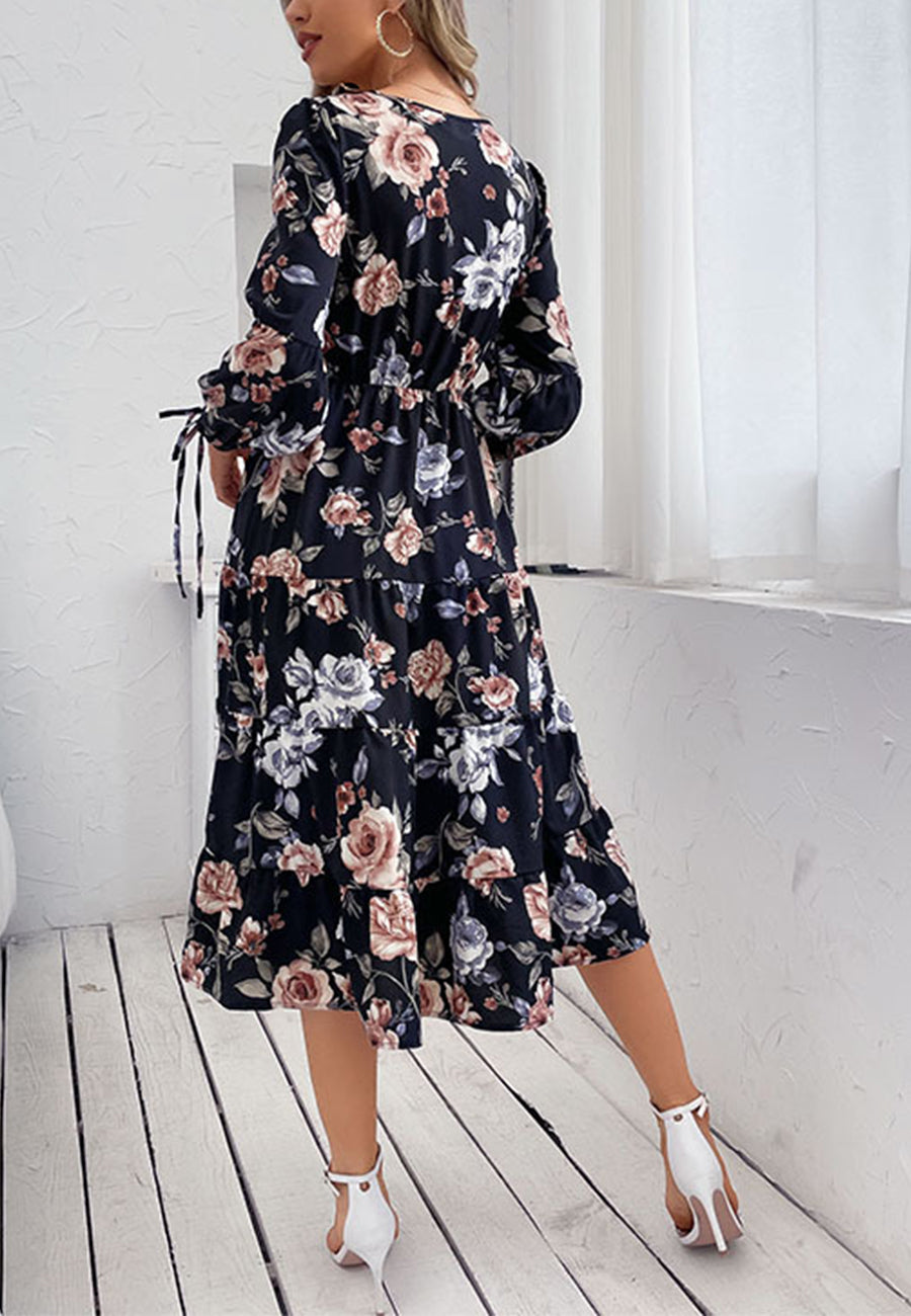 Tie Cuff Floral Print Dress