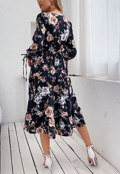 Tie Cuff Floral Print Dress