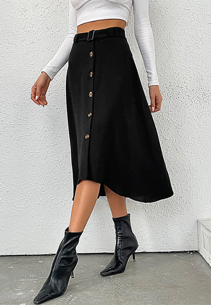 Contrast Button Front Slit Skirt