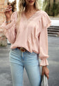 Crochet V Neck Ruffle Detail Blouse