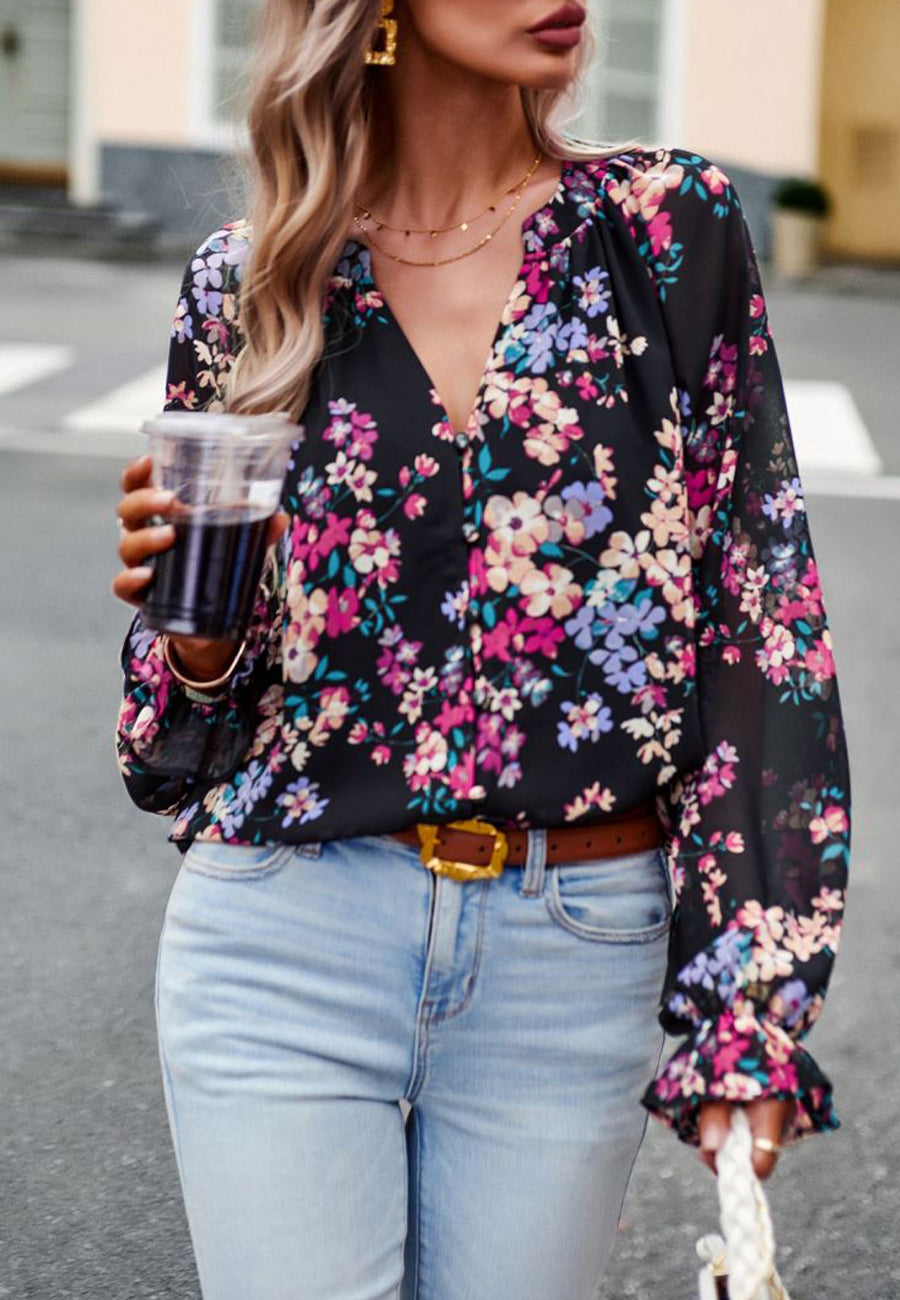 Multicolor Floral Button Blouse