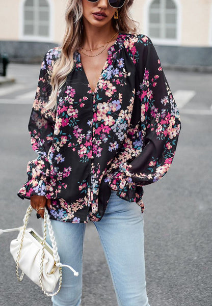 Multicolor Floral Button Blouse