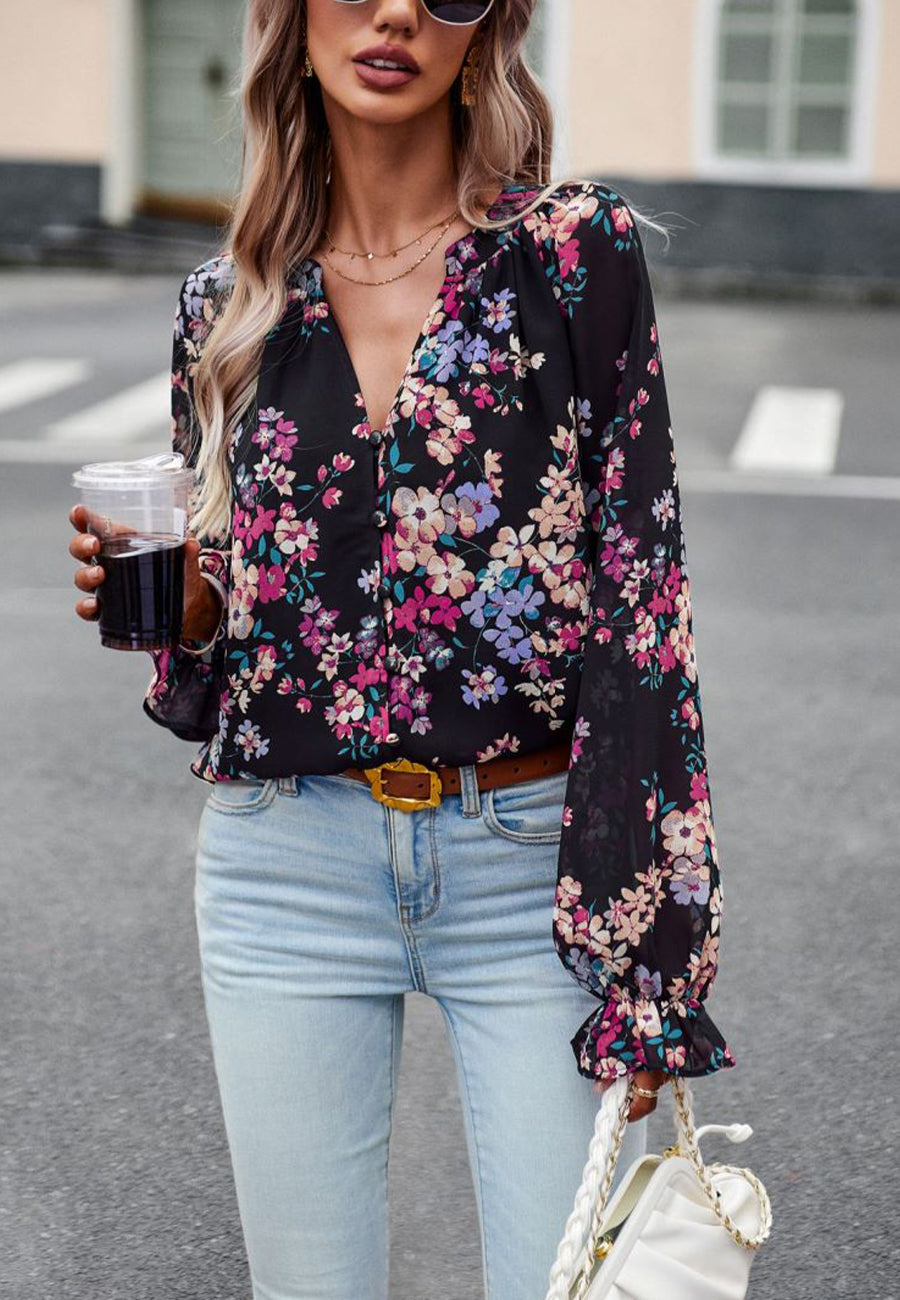 Multicolor Floral Button Blouse