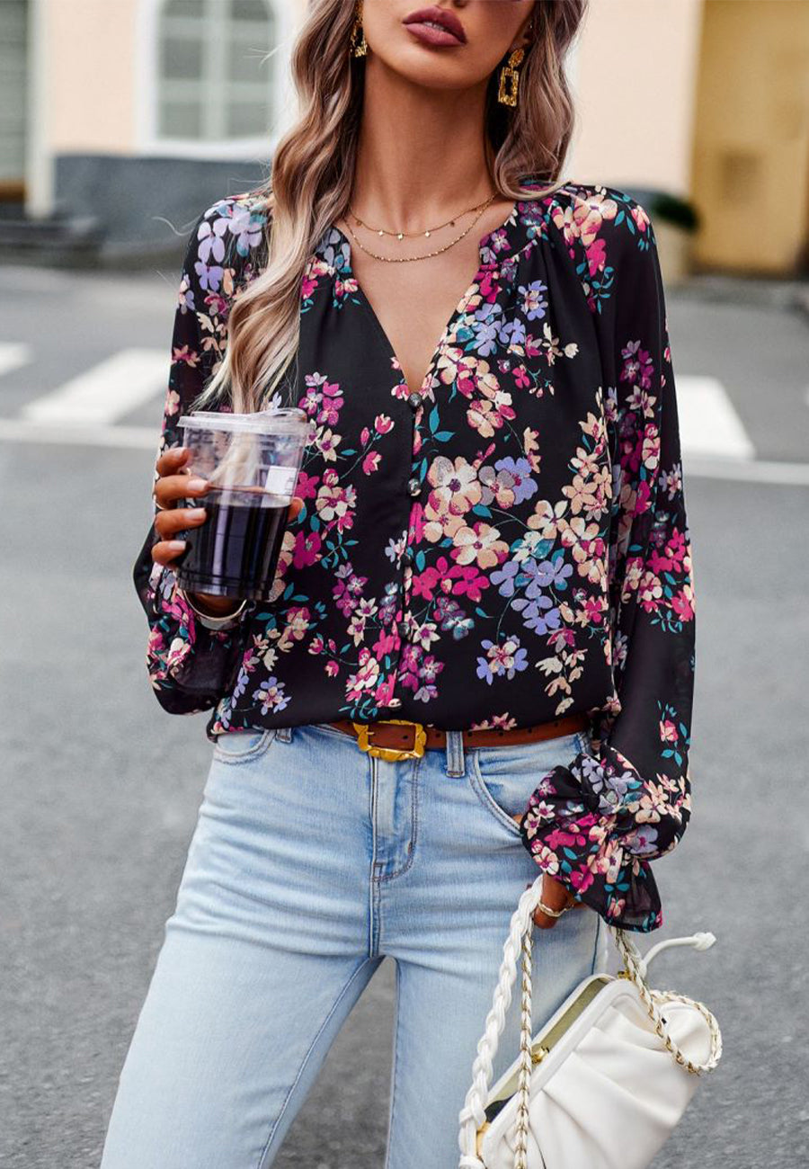 Multicolor Floral Button Blouse