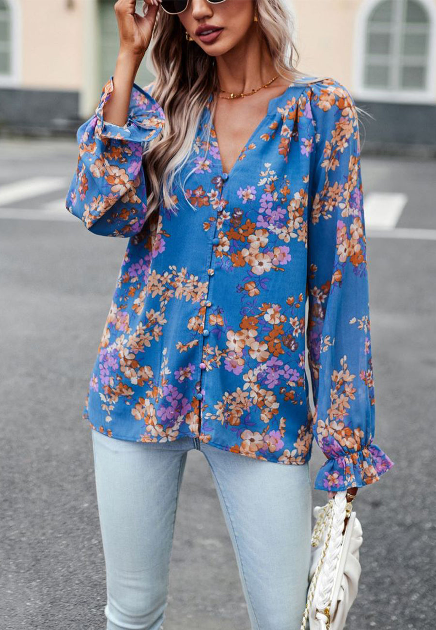 Multicolor Floral Button Blouse