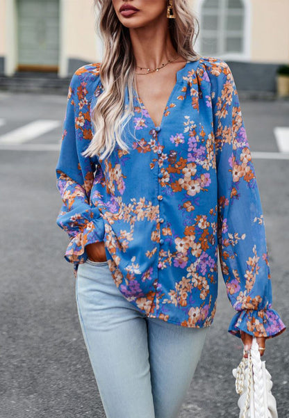 Multicolor Floral Button Blouse