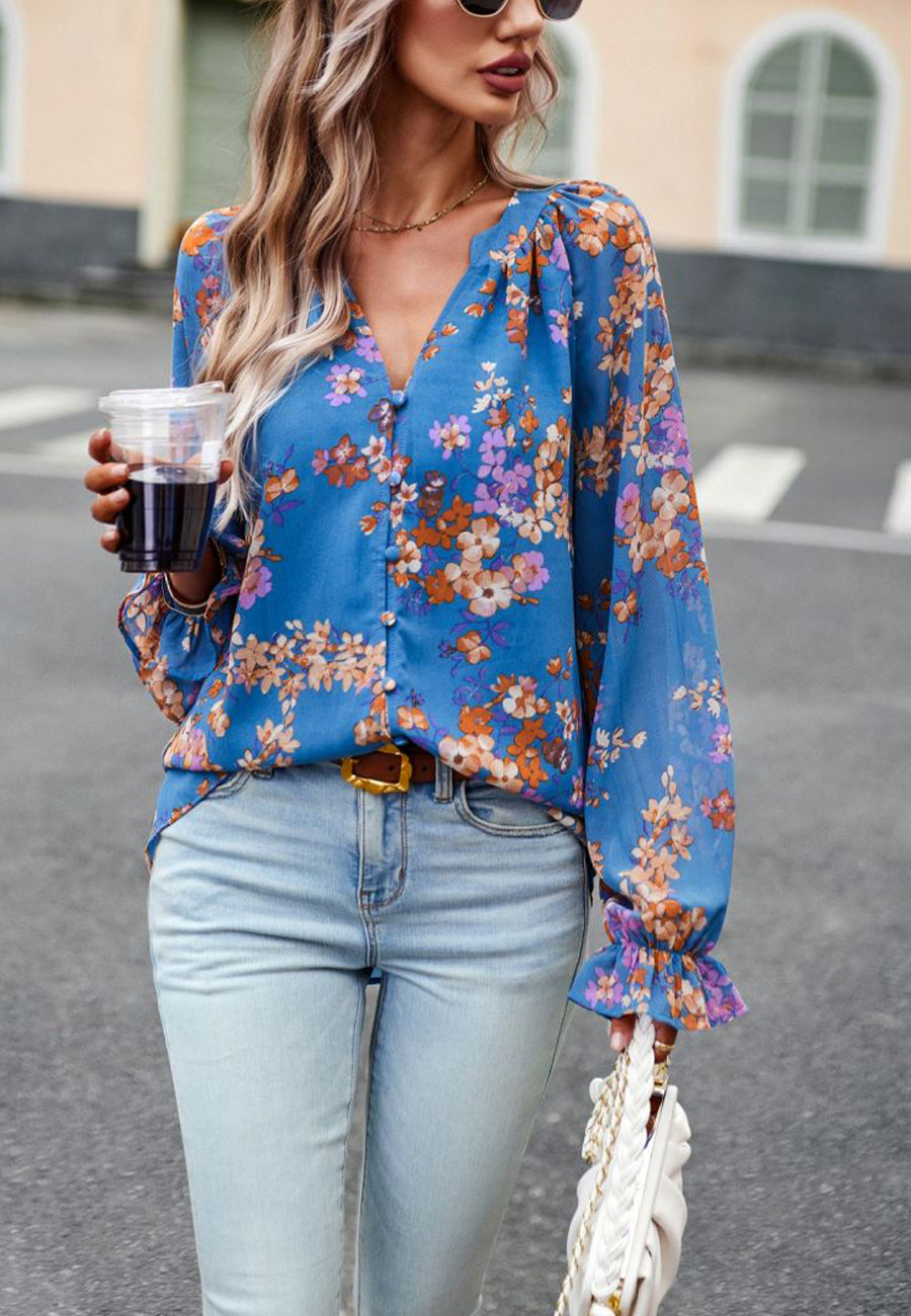 Multicolor Floral Button Blouse