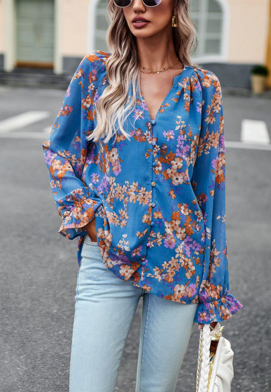 Multicolor Floral Button Blouse