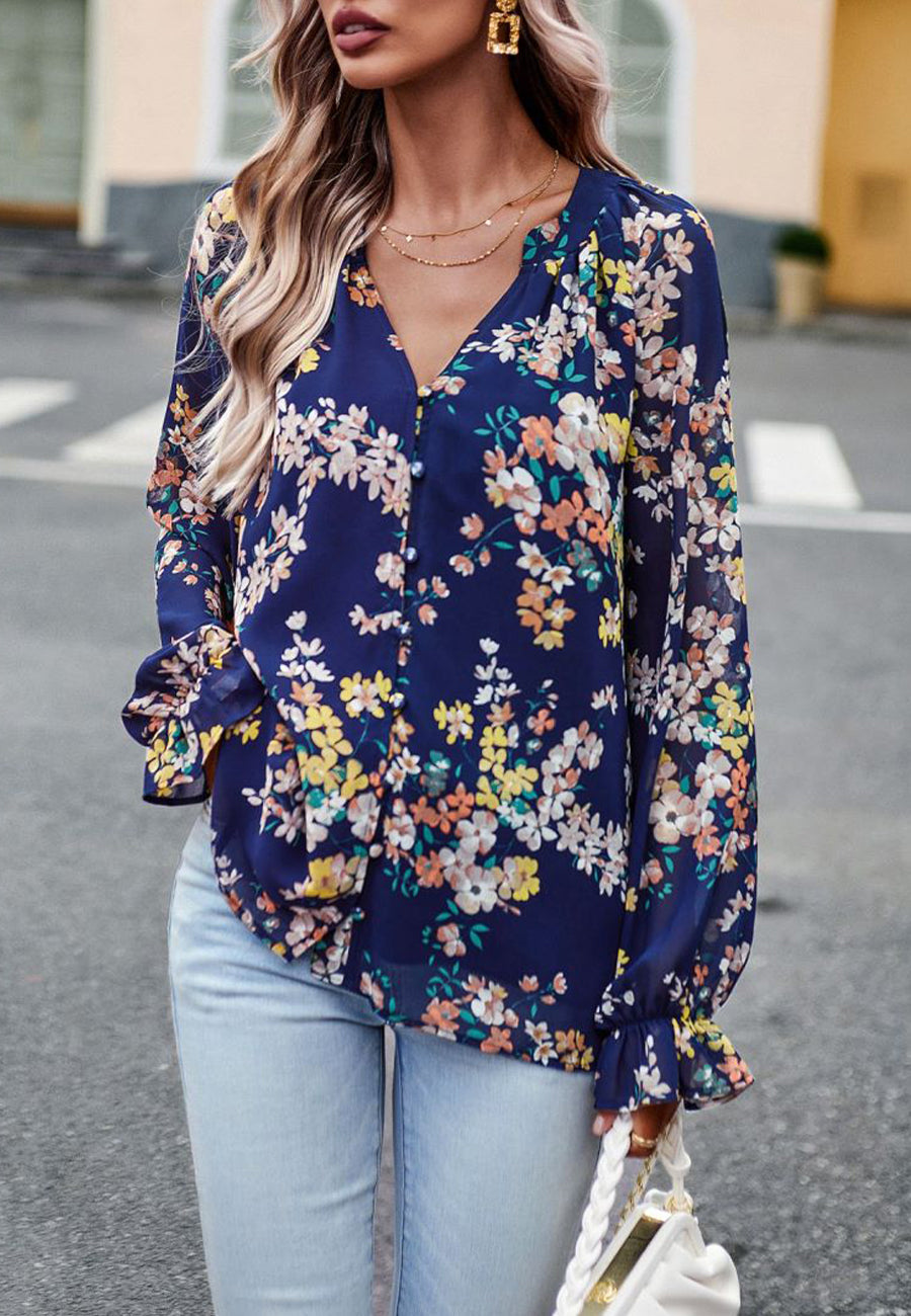 Multicolor Floral Button Blouse