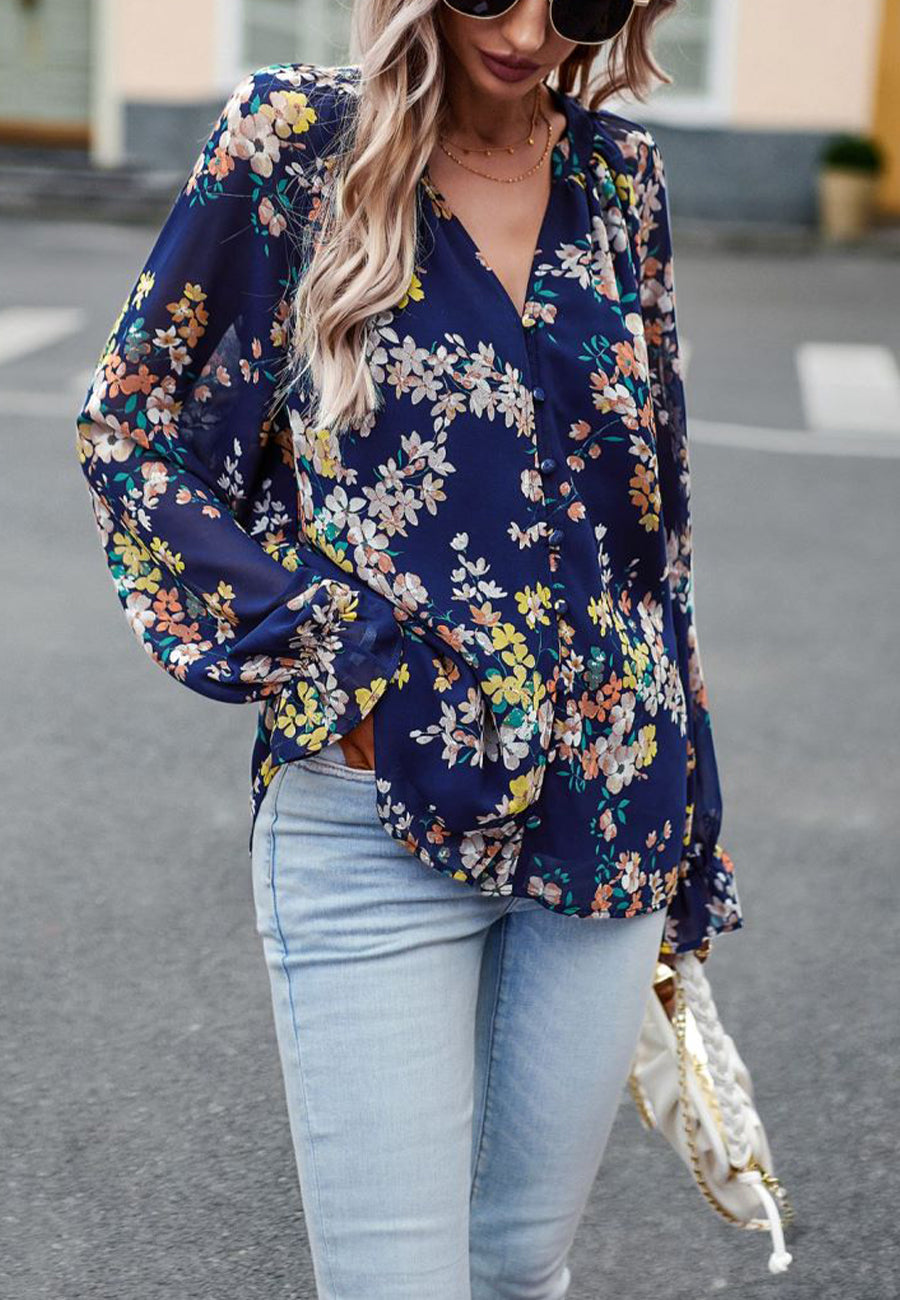 Multicolor Floral Button Blouse