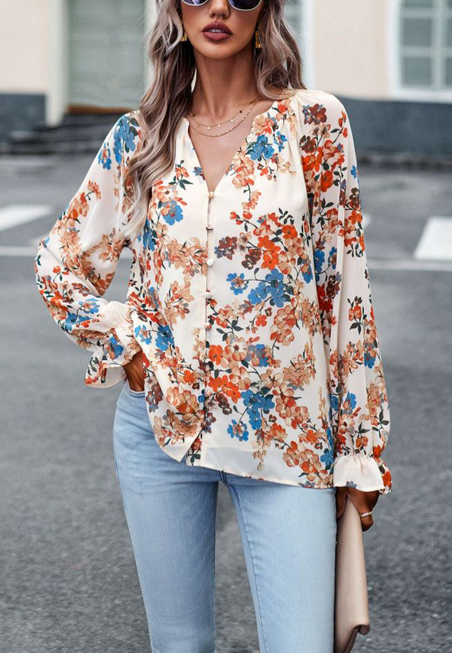 Multicolor Floral Button Blouse