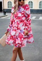 Abstract Print Long Sleeve Tiered Dress