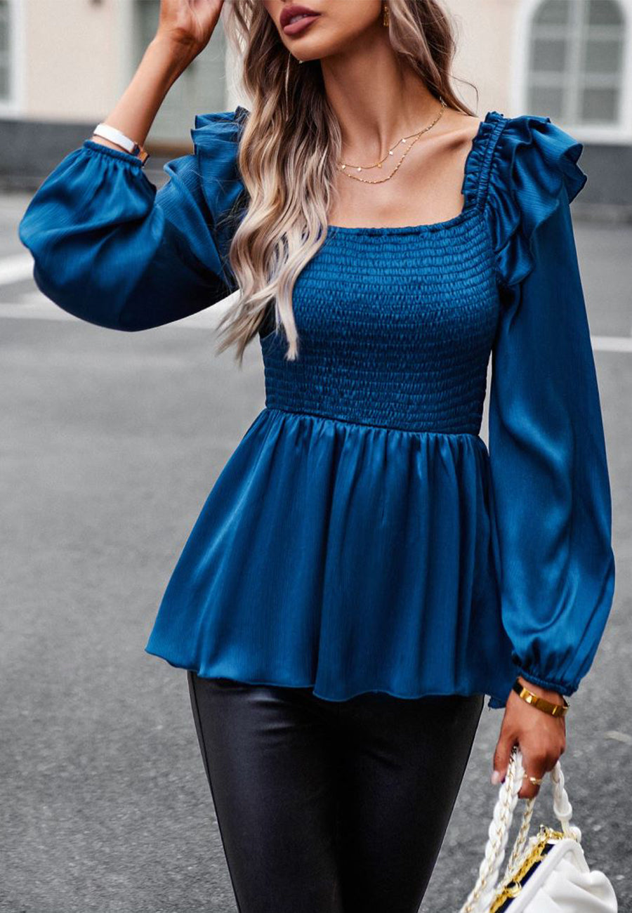 Ruffle Shoulder Peplum Top