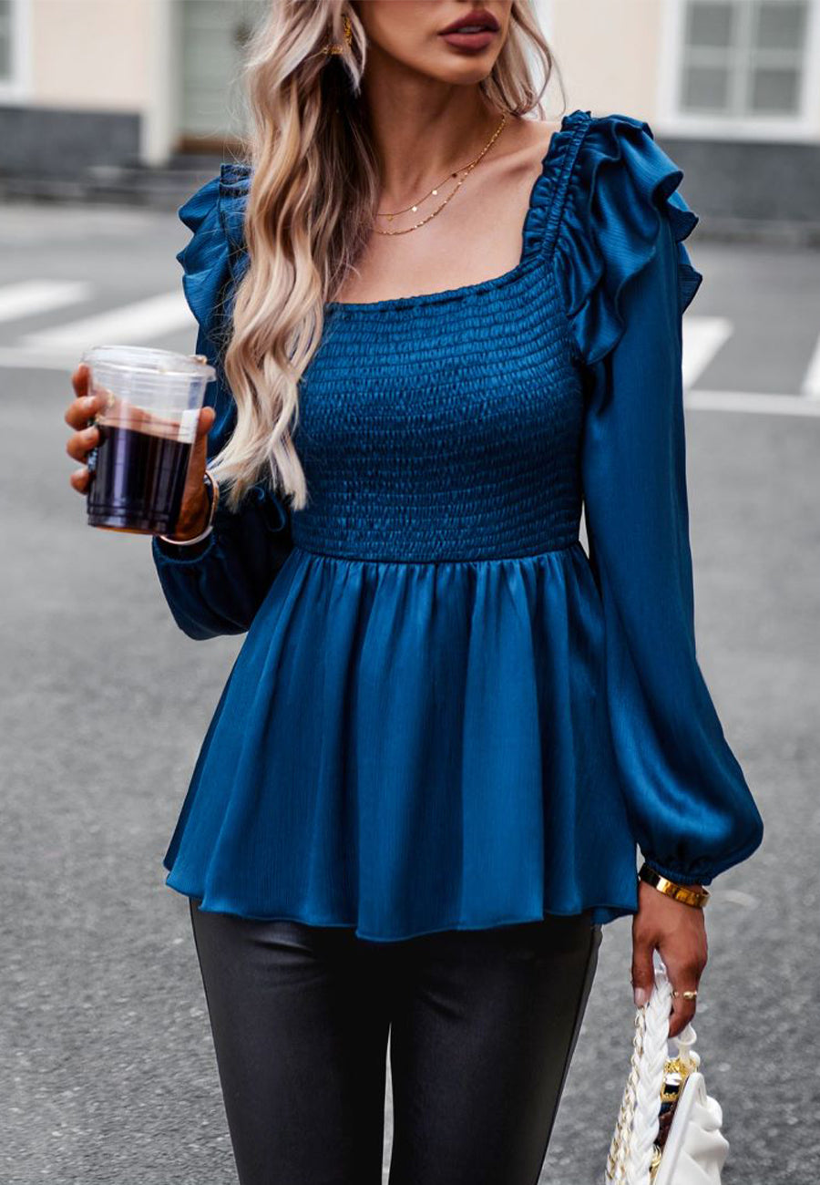 Ruffle Shoulder Peplum Top