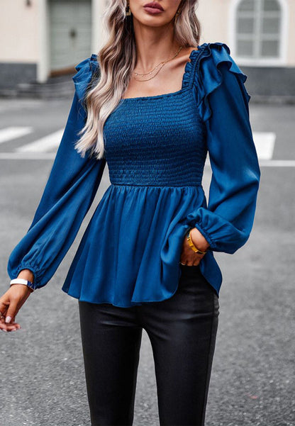 Ruffle Shoulder Peplum Top