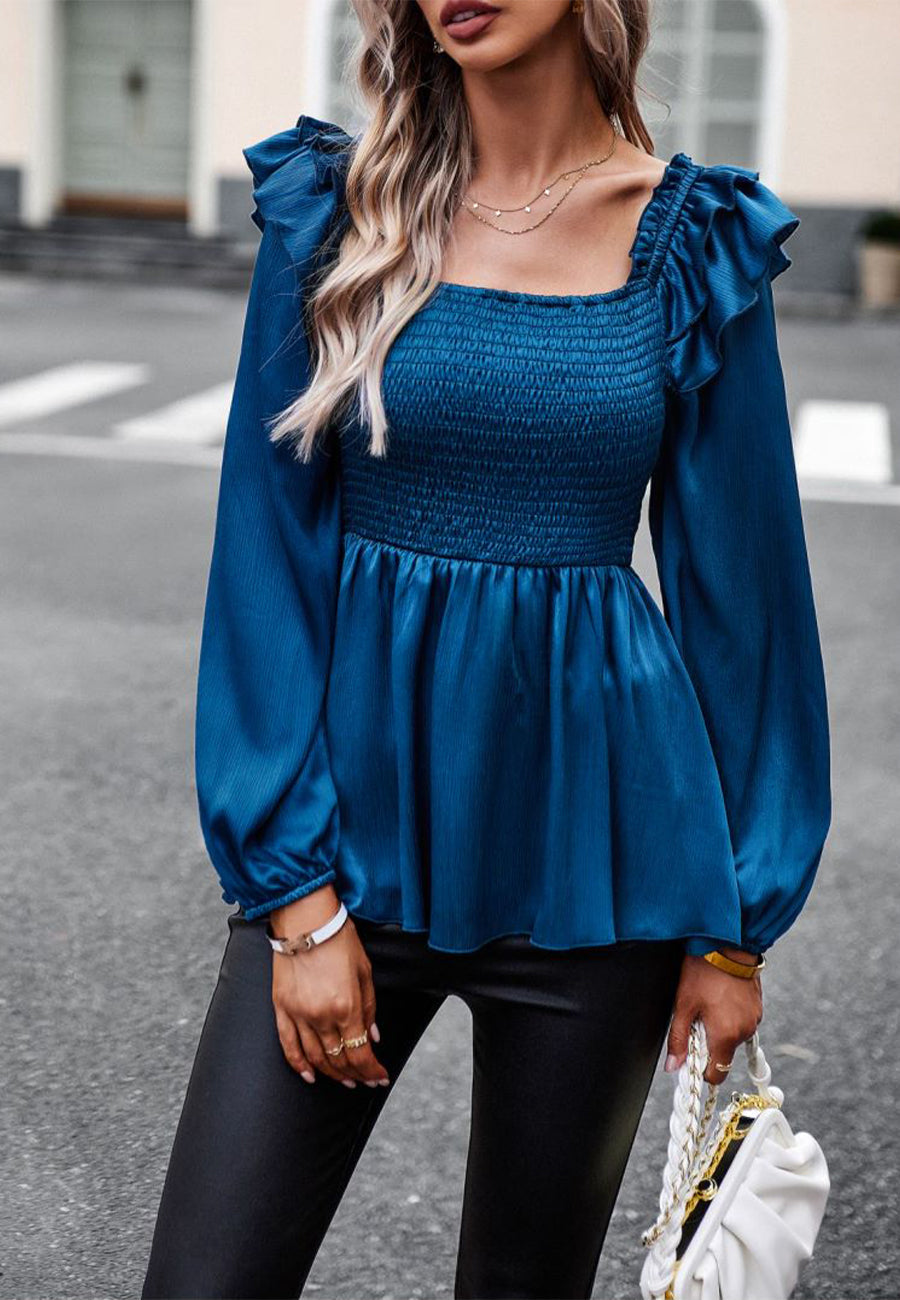 Ruffle Shoulder Peplum Top