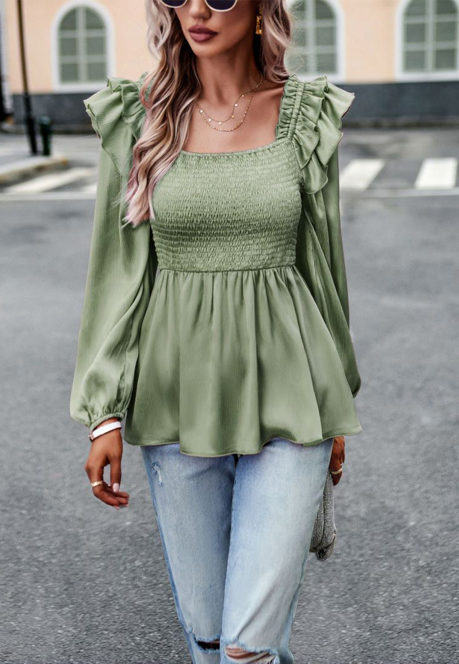 Ruffle Shoulder Peplum Top